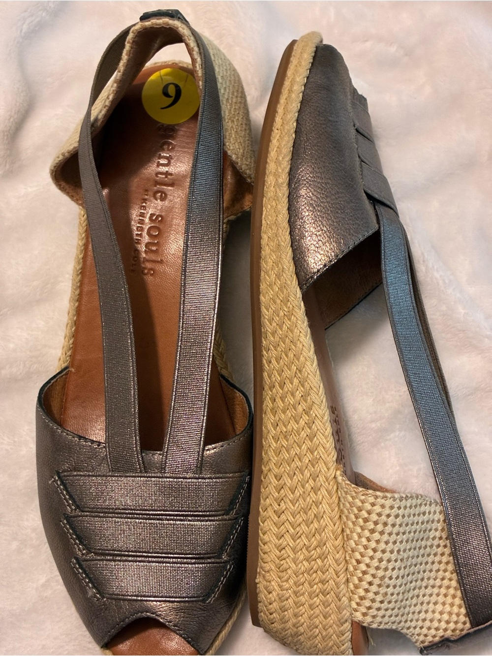 gentle souls Metallic Gray Espadrille Slingback Wedge - Metallic Gray